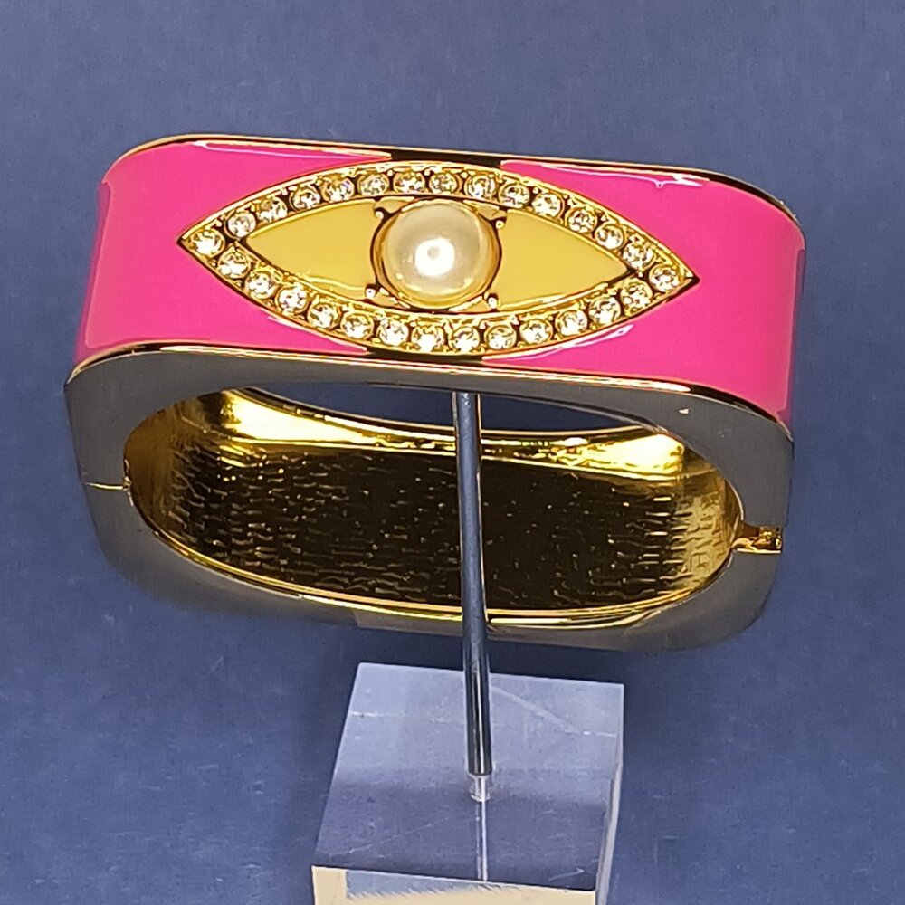 Hinged Rectangle Wide Chunky Bangle Cuff Evil Eye… - image 6